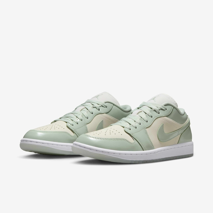 Wmns Nike Air Jordan 1 Low SE Sail Seafoam Metallic Silver Green White Grey Black HF4078-100 Sneaker Shoe Trainer