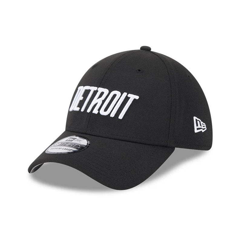 New Era 39Thirty Detroit Tigers Script Stretch Fitted Hat - Black, White