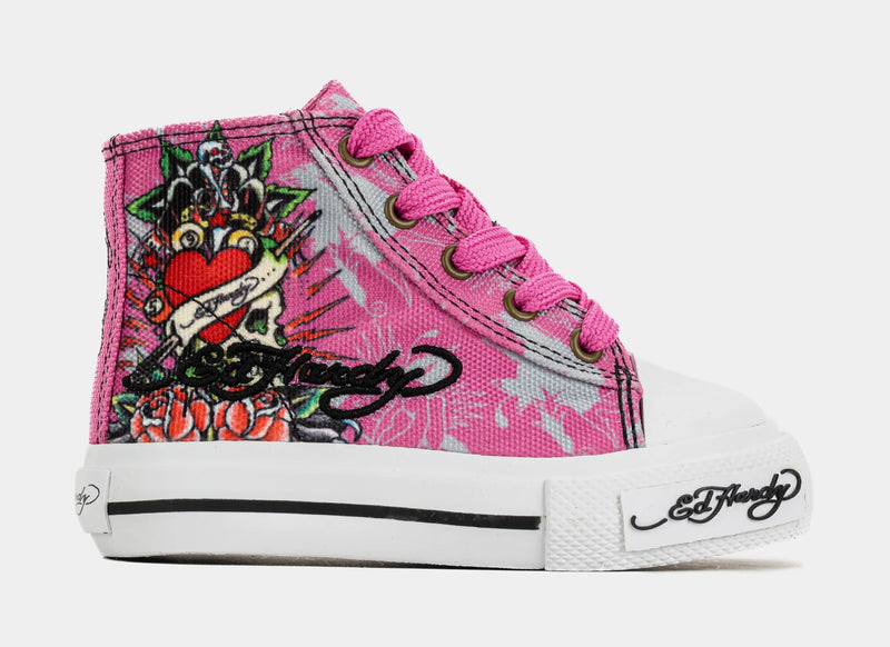 Skull High Top Infant Toddler Lifestyle Shoes (Pink/White)