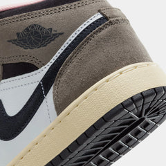 Air Jordan 1 Mid SE Grade School Lifestyle Shoes (White/Cave Stone/Dark Sulfur/Oil Grey)