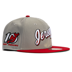 New Era 59Fifty New Jersey Devils 10Th Anniversary Patch Script Hat - Grey, Red