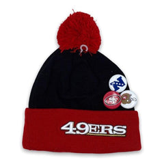 New Era 49ers Buttons Coll. NLF Sport Red Black White Blue Pom Cuffed Knit