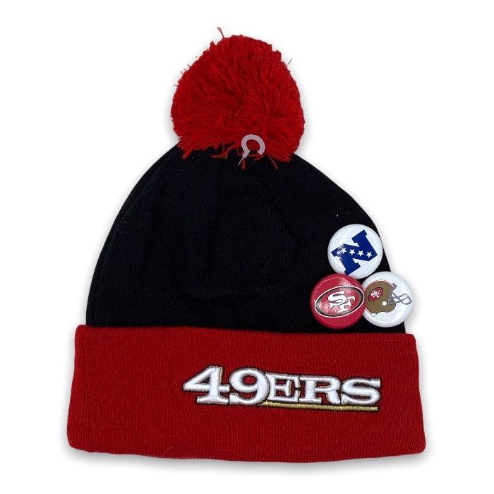 New Era 49ers Buttons Coll. NLF Sport Red Black White Blue Pom Cuffed Knit
