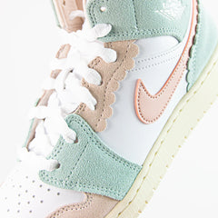 Kids Nike Air Jordan 1 Mid SE GS White Pink Oxford Jade Ice Blue Beige  Sneaker Shoe Trainer