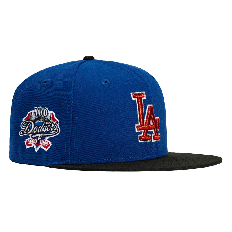 New Era 59Fifty Los Angeles Dodgers 100Th Anniversary Patch Hat - Royal, Black, Red, Metallic Silver