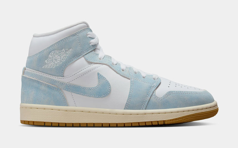 Air Jordan 1 Mid SE Womens Lifestyle Shoes (White/Sail/Gum Light Brown/Worn Blue)