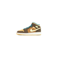 Kids Nike Air Jordan 1 Mid SE GS Cacao Wow Green Brown Beige Blue White Sneaker Shoe Trainer