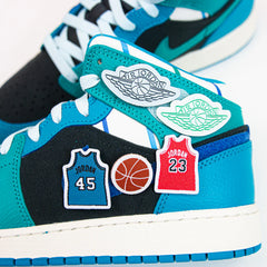 Kids Nike Air Jordan 1 Mid SS GS Anthracite Glacier Blue Teal Green White Black Sneaker Shoe Trainer