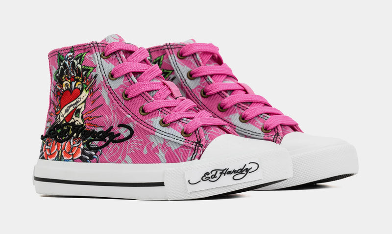 Skull High Top Preschool Lifestyle Shoes (Pink/White)