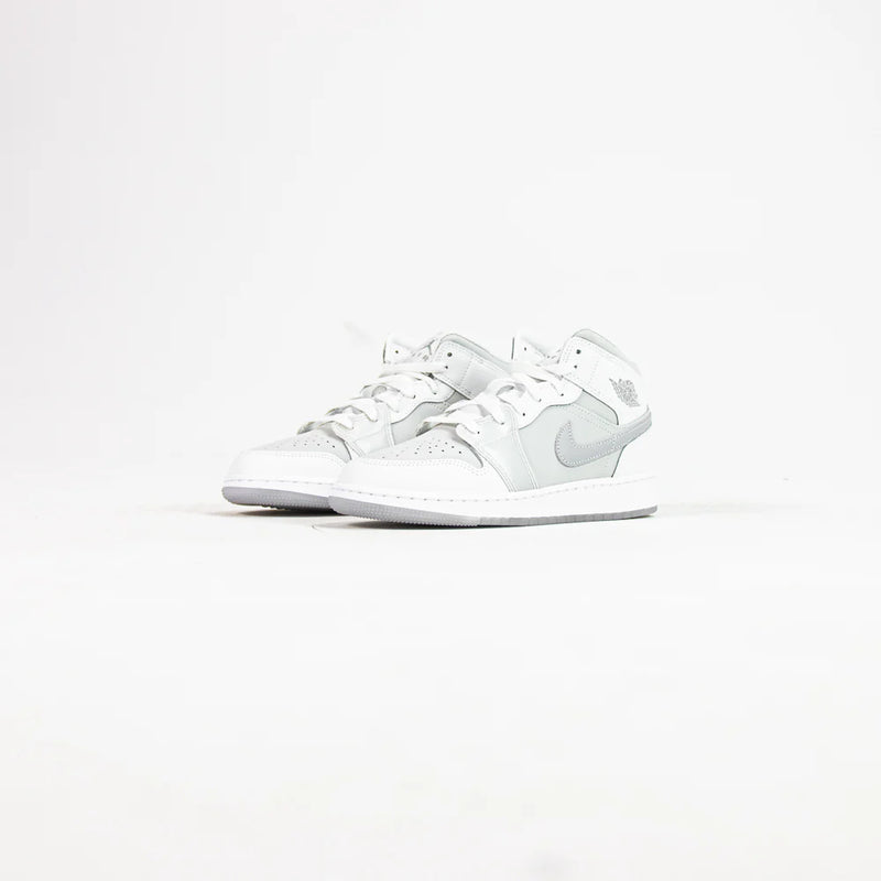 Nike Air Jordan 1 Mid SE BG Summit White Metallic Silver Grey Sneaker Shoe Trainer
