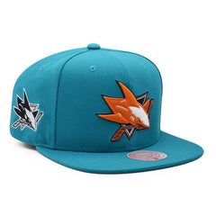 San Jose Sharks Mitchell & Ness NHL ALTERNATE FLIP Snapback Adjustable Hat - Teal/Copper