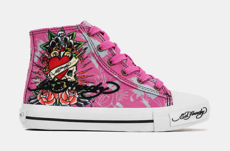 Skull High Top Preschool Lifestyle Shoes (Pink/White)