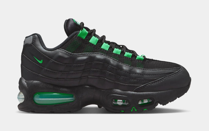 Air Max 95 Grade School Lifestyle Shoes (Black/Black/Pearl Grey/Green Shock)