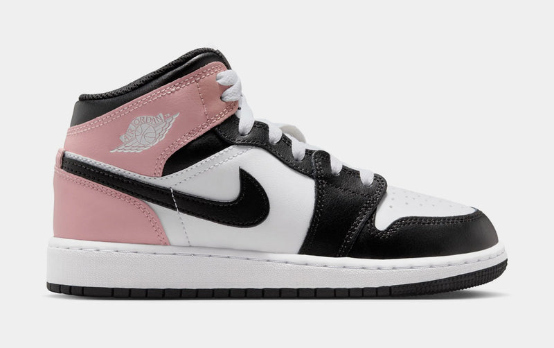 Air Jordan 1 Mid Grade School Lifestyle Shoes (White/Black/Rust Pink)