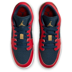 Kids Nike Air Jordan 1 Armory Navy Blue Metallic Gold Red FQ7380-400 Sneaker