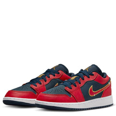 Kids Nike Air Jordan 1 Armory Navy Blue Metallic Gold Red FQ7380-400 Sneaker