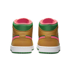 Kids Nike Air Jordan 1 MID SE GS Gold Green Pink DX4365-700 Shoe Sneaker Trainer