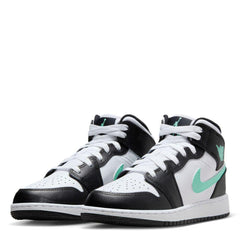 Kids Nike Air Jordan 1 White Black Green Glow DQ8423-103 Sneaker Shoe Trainers