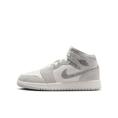 Kids Nike Air Jordan 1 Mid SE GS White Beige Grey FQ8088-002 Sneaker Shoe