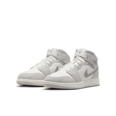 Kids Nike Air Jordan 1 Mid SE GS White Beige Grey FQ8088-002 Sneaker Shoe