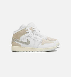 Kids Air Jordan 1 Mid SE Craft GS Grey Beige White FB9142-120 Sneaker Shoe