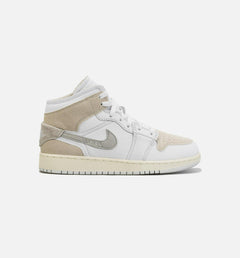 Kids Air Jordan 1 Mid SE Craft GS Grey Beige White FB9142-120 Sneaker Shoe