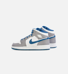 Kids Nike Air Jordan 1 Mid True Blue GS Grey White DQ8423-014 Sneaker Shoe