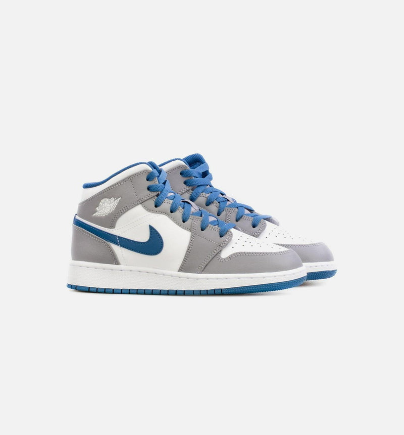 Kids Nike Air Jordan 1 Mid True Blue GS Grey White DQ8423-014 Sneaker Shoe