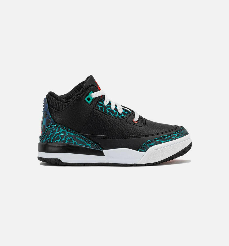Kids Air Jordan 3 Retro PS Black Siren Red Hyper Jade White FV5438-001 Sneaker