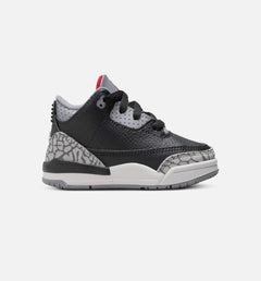 Kids Air Jordan 3 Retro TD Black Cement Grey Fire Red Summit White Shoe Sneaker