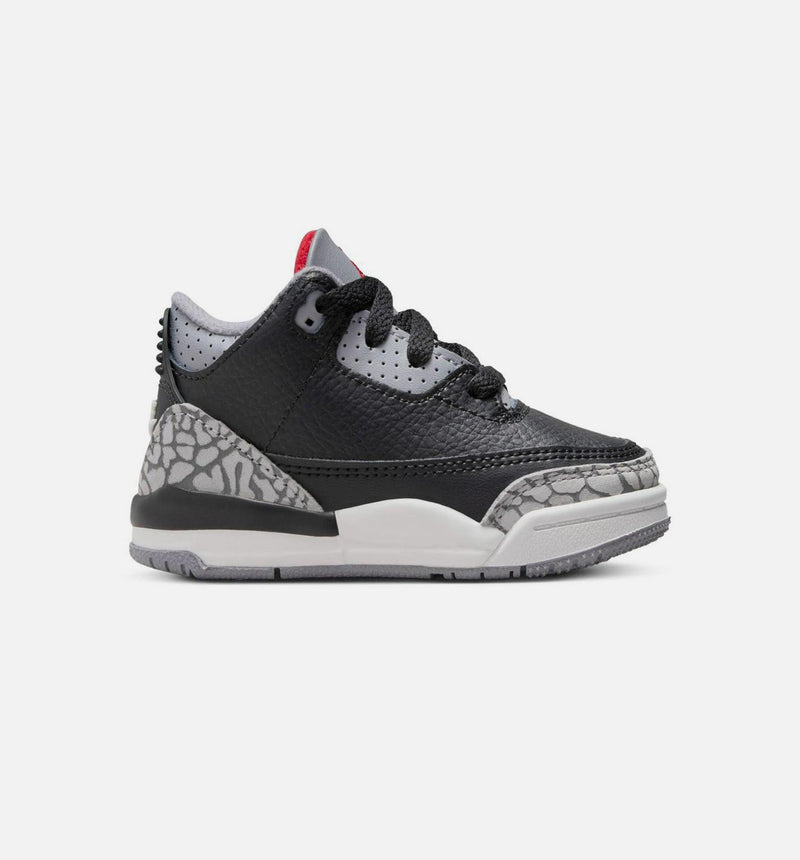 Kids Air Jordan 3 Retro TD Black Cement Grey Fire Red Summit White Shoe Sneaker