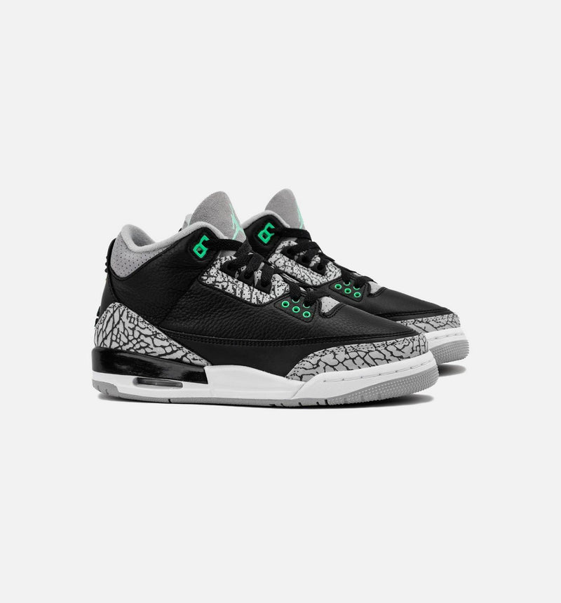 Kids Air Jordan 3 Retro GS Black Green Glow Wolf Grey White DM0967-031 Sneaker