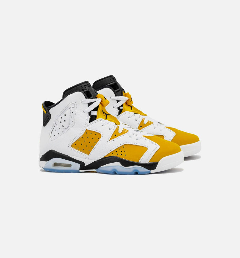 Kids Air Jordan 6 Retro Yellow Ochre GS White Black 384665-170 Shoe Sneaker