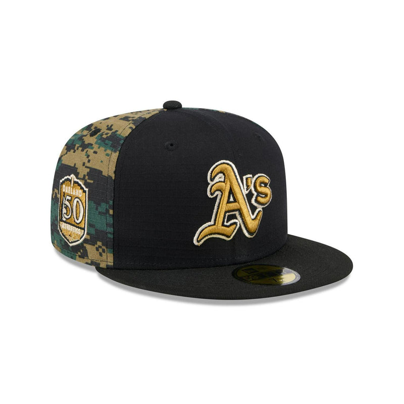 New Era Athletics Digi Camo Black Yellow Gold Grey 59Fifty 5950 Patch Fitted Cap