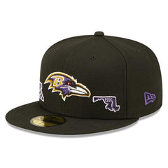 New Era Baltimore Ravens Identity Black Purple 59Fifty 5950 Patch Fitted Cap Hat