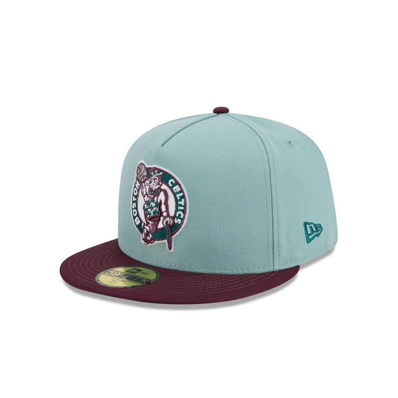 New Era Boston Celtics Beach Kiss Blue Gray 59Fifty 5950 Patch Fitted Cap Hat