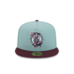 New Era Boston Celtics Beach Kiss Blue Gray 59Fifty 5950 Patch Fitted Cap Hat