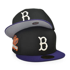 New Era Brooklyn Dodgers EBBETS Black Purple Gray 59Fifty 5950 Patch Fitted Hat