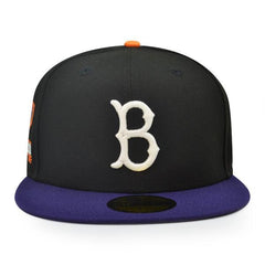 New Era Brooklyn Dodgers EBBETS Black Purple Gray 59Fifty 5950 Patch Fitted Hat