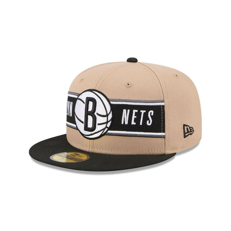 New Era Brooklyn Nets '24 Draft Beige Grey Black White 59Fifty 5950 Patch Fitted