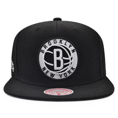 Mitchell And Ness Brooklyn Nets INVERTED LOGO Black White Gray Patch Snapback