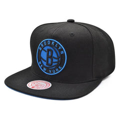 Mitchell And Ness Brooklyn Nets HIGH LIGHT Black Blue Pop Patch Snapback Cap Hat