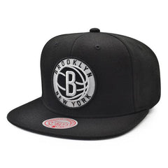 Mitchell And Ness Brooklyn Nets INVERTED LOGO Black White Gray Patch Snapback