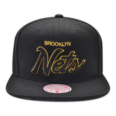 Mitchell And Ness Brooklyn Nets BHM Script Black Metallic Gold Snapback Cap Hat