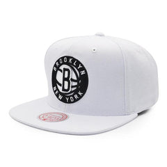 Mitchell And Ness Brooklyn Nets CLASSIC WHITE Black Patch Snapback Cap Hat