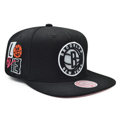 Mitchell And Ness Brooklyn Nets ALL LOVE Black White Pink Patch Snapback Cap Hat