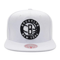 Mitchell And Ness Brooklyn Nets CLASSIC WHITE Black Patch Snapback Cap Hat