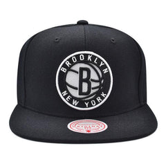 Mitchell And Ness Brooklyn Nets CLASSIC BBALL Black White Gray Patch Snapback