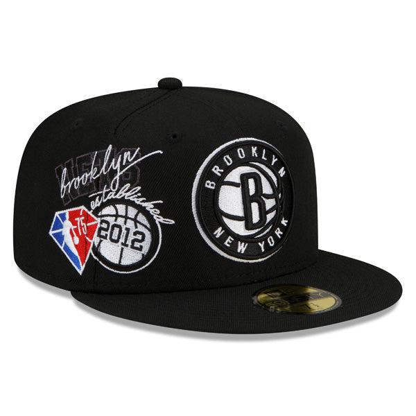 New Era Brooklyn Nets '22 Cluster Black Gray 59Fifty 5950 Patch Fitted Hat