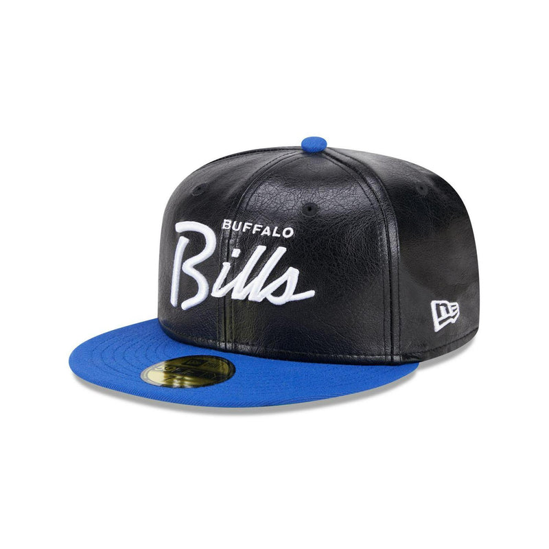 New Era Buffalo Bills Faux Leather Blue White Green 59Fifty 5950 Patch Fitted